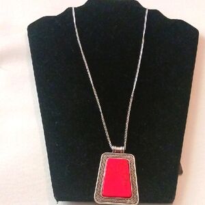 Silver and Red Pendant Necklace